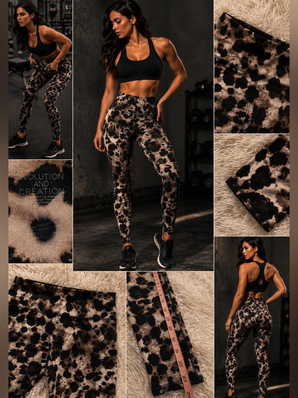 High-Waist Animal Print Leggings - Brown/Black - Picture 2 of 8